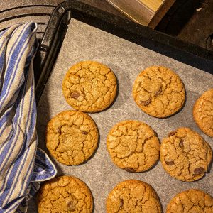 Foto på chocolate chip cookies med krögartalg