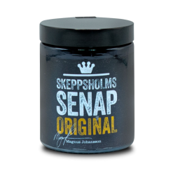 Svart glasburk med Skeppsholms senap original